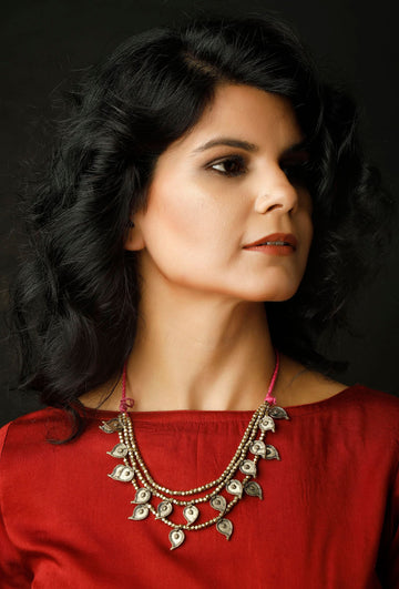 Dhokra-Inspired Triple Strand German Silver Necklace